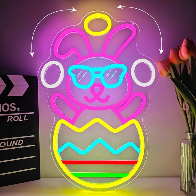 Easter Neon Sign for Wall Decor Bunny Throwing Eggs Led Sign Animated Bunny - Image 2