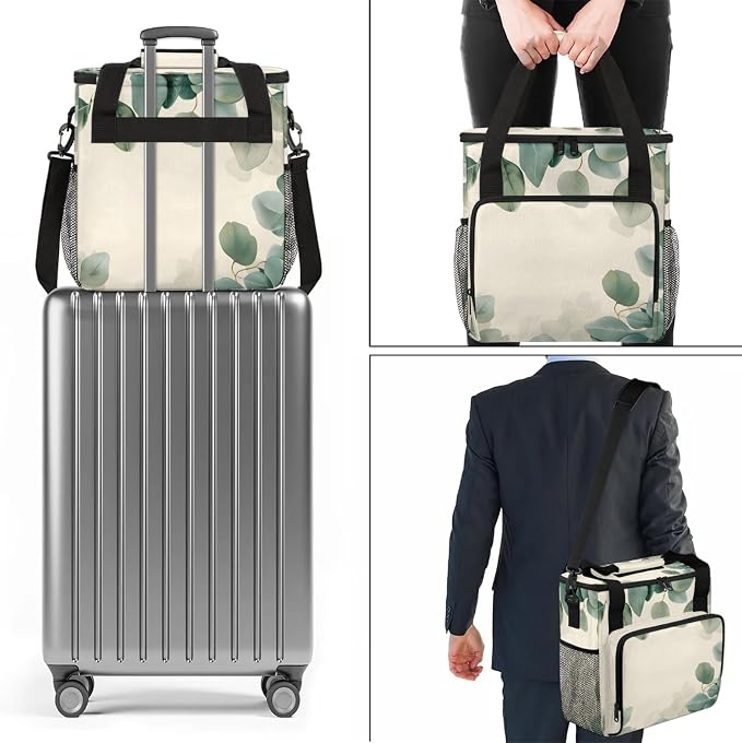 Eucalyptus Leaves Printed Coffee Maker Carring Bag, Large Insulated Storage - Image 7