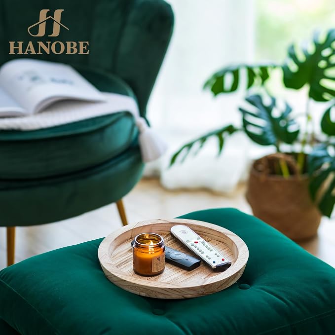 Hanobe Wooden Tray for Coffee Table: Candle Holder Plate Round Decorative - Image 3