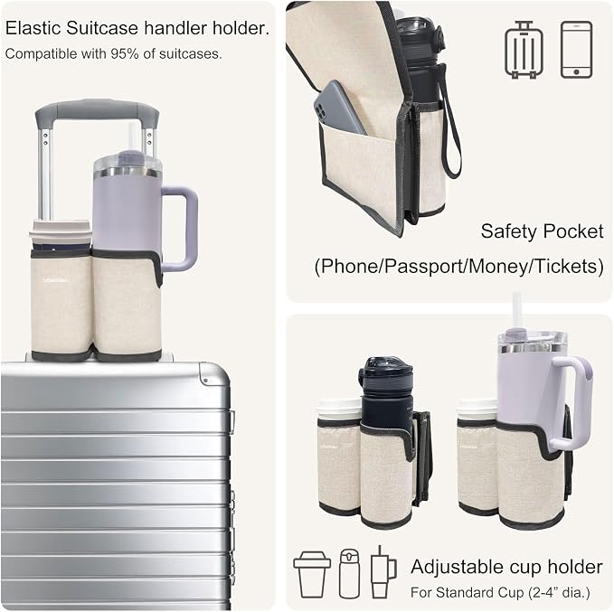 2 in 1 Luggage Cup Holder for Suitcase|Airplane Tray Table Carry on Hands Free - Image 3