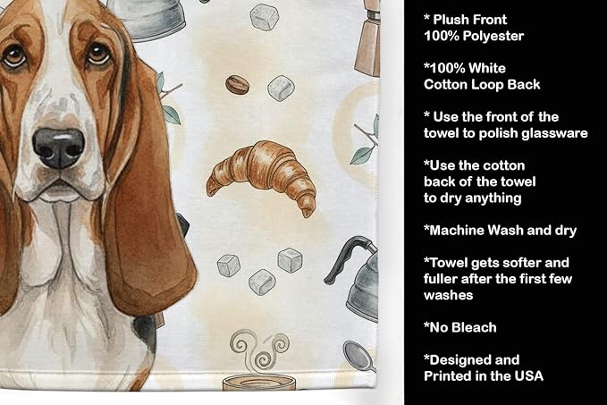 Caroline's Treasures Tricolor and White Basset Hound Coffee Bar Kitchen Towel - Image 4
