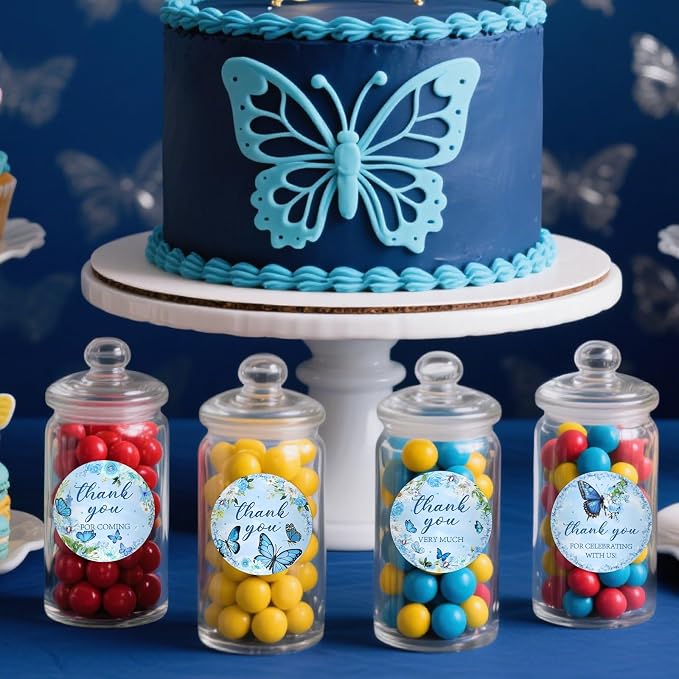 Serencatcher 80pcs Blue Butterfly Thank You Stickers, Floral Thank You - Image 5