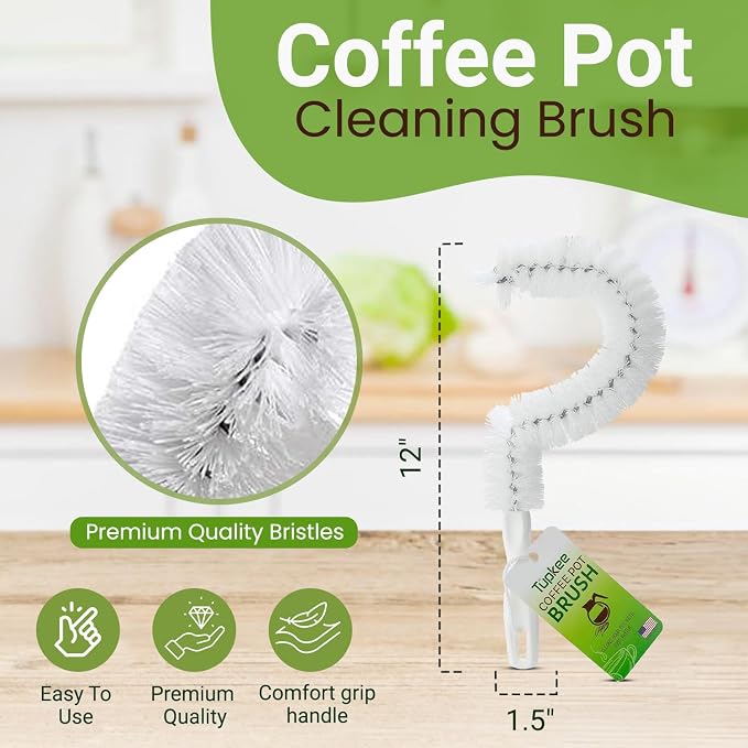 Coffee Pot Cleaning Brush – Non Scratching, Long Lasting Bristles, Curved - Image 2