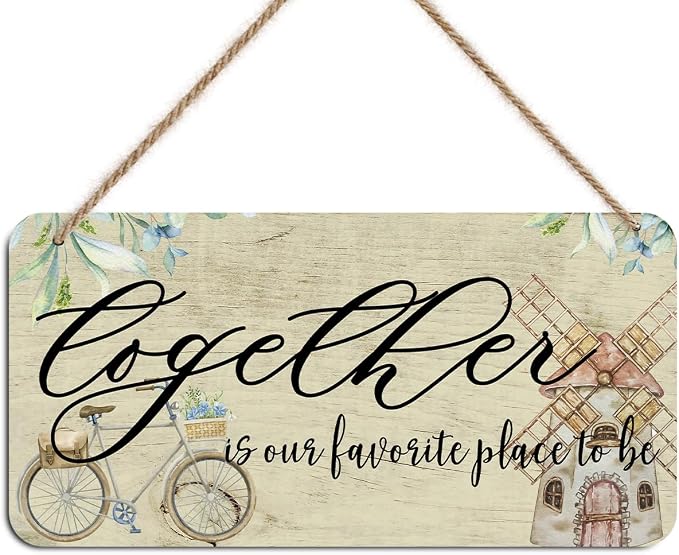 Rustic Windmill & Bicycle Wooden Wall Sign by Unknown