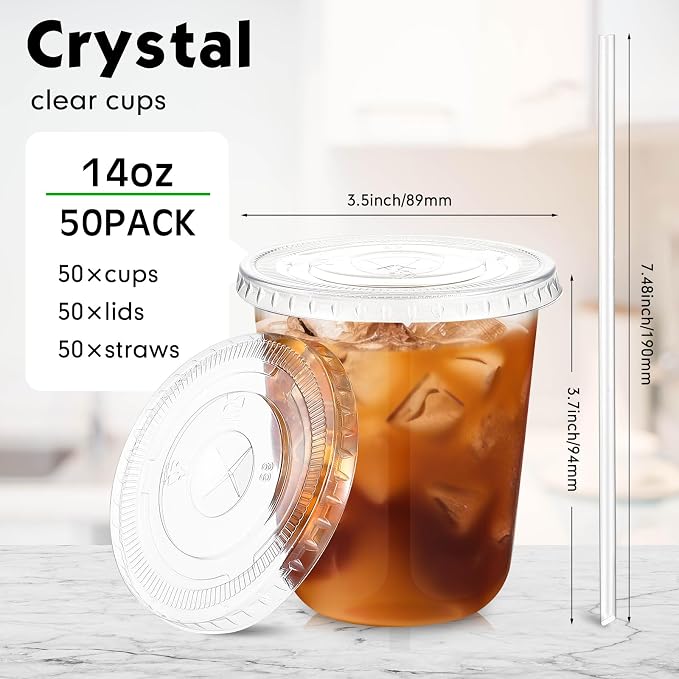 Ziliny 50 Sets 14 oz Clear Plastic Cups - Image 3