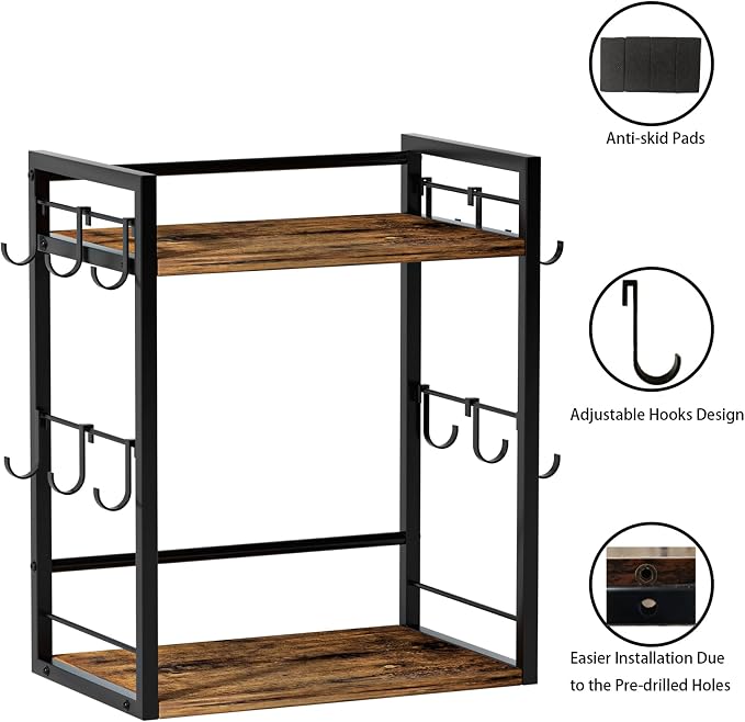 Dorhors 2 Tier Coffee Bar Accessories and Organizer, Wood Coffee Station - Image 7