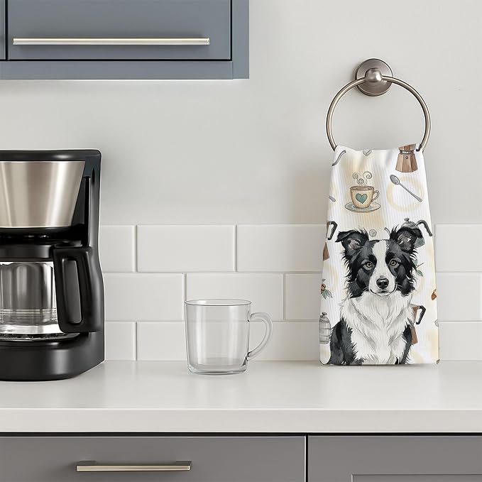 Caroline's Treasures Border Collie Coffee Bar Kitchen Towel Velour Plush Front - Image 3