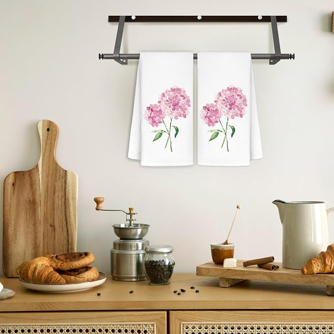 Pink Hydrangea Flowers Floral Kitchen Towels Set of 2 - Image 3