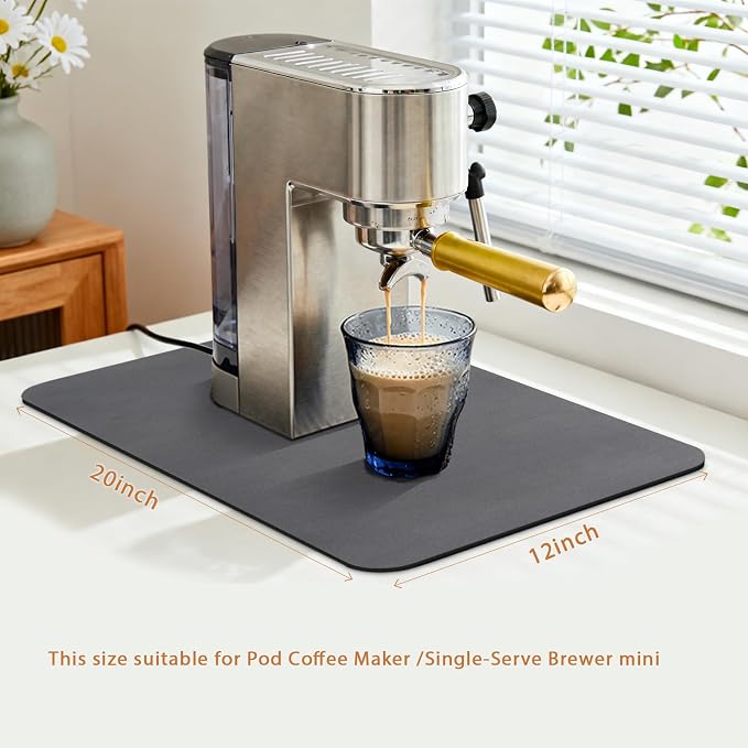 Small Coffee Mat 19x12 Inch, Dark Gray Coffee Maker Mat, Absorbent Hide Stain - Image 2