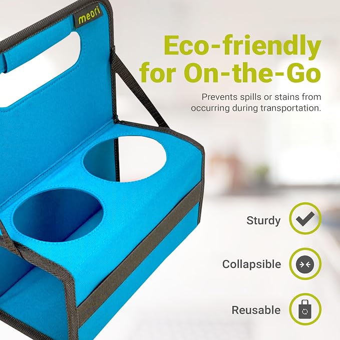 meori Reusable Drink Carrier 4 Cup, Take Out Cup Carrier, Collapsible, Coffee - Image 3