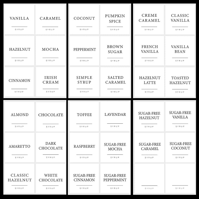 36PCS Coffee Syrup Labels, Minimalist Preprinted Coffee Syrup Stickers by GSCWLD
