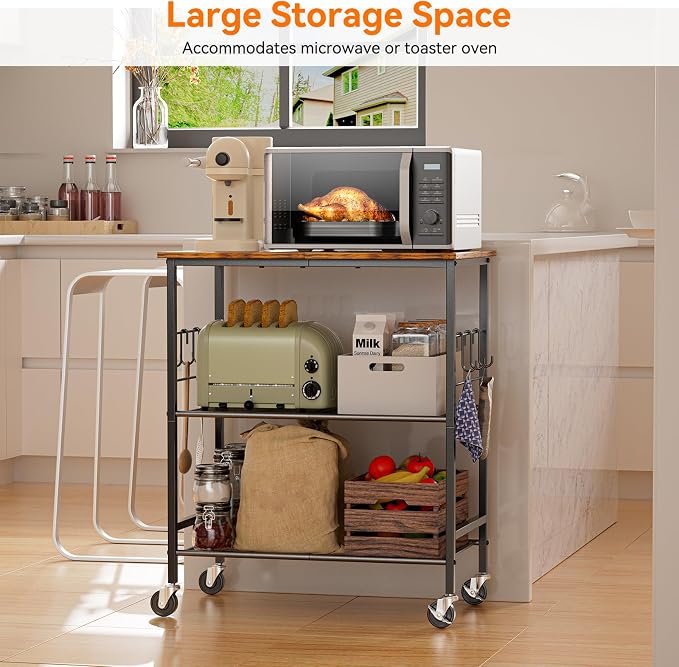 NTE Rolling Kitchen Microwave Cart, 3 Tier Microwave Stand - Image 3