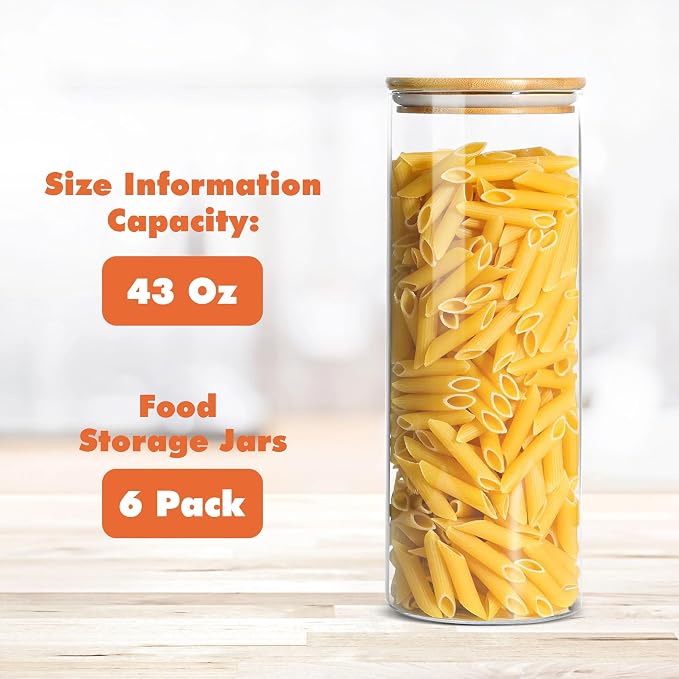 Glass Storage Containers with Airtight Bamboo Lids, Round Glass Jars Pantry - Image 8