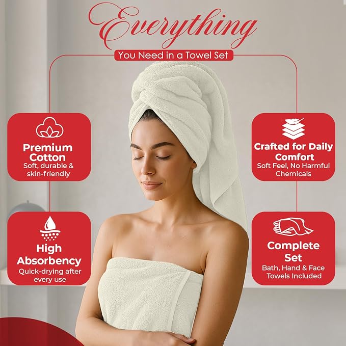 RIVERSIDE Pack of 8 Towels Set, 2 Large Bath, 2 Hand, 4 Face Washcloths - Image 8