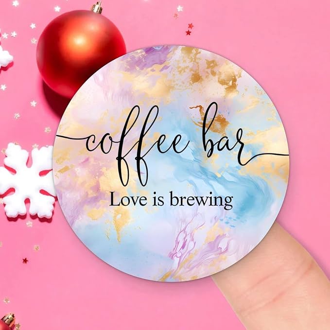 Coffee Bar Love is Brewing Round Label Sticker 3in Positive Lettering Saying - Image 2