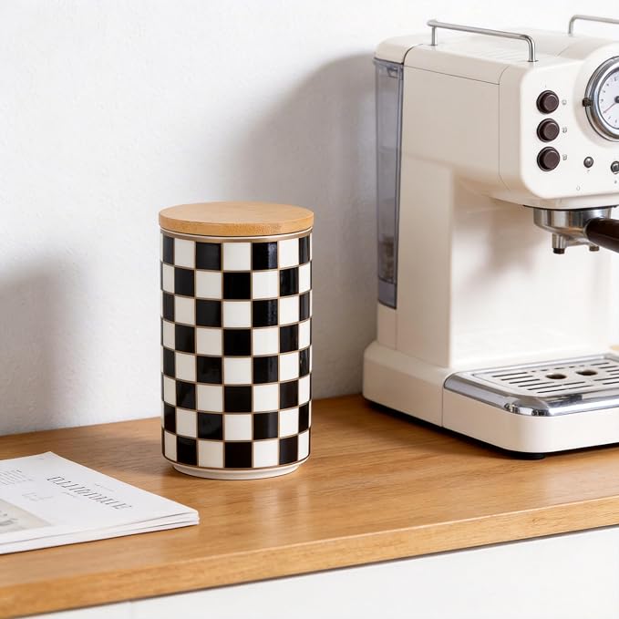 Kitchen Countertop Ceramic Checkered Canisters, Airtight Kitchen Canisters - Image 5