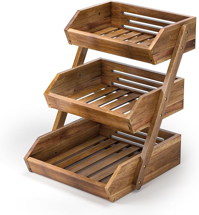 G.a HOMEFAVOR Fruit Basket: 3-Tier Acacia Wood Fruit Bowl by GaHOMEFAVOR