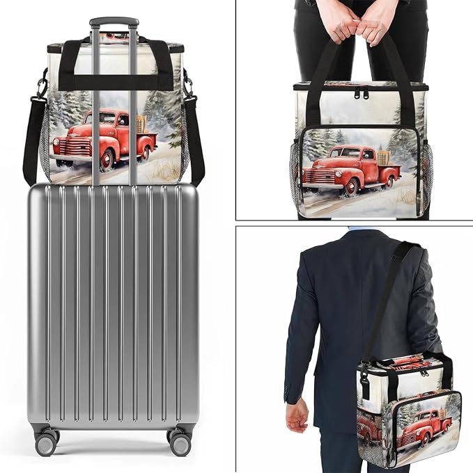 Red Truck Winter Forest Coffee Maker Carring Bag, Large Insulated Storage - Image 7