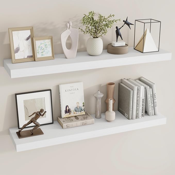 Dreamland 40 Inch Long Floating Shelves in White, 9.3 Inch Deep Floating Shelf by Dreamland