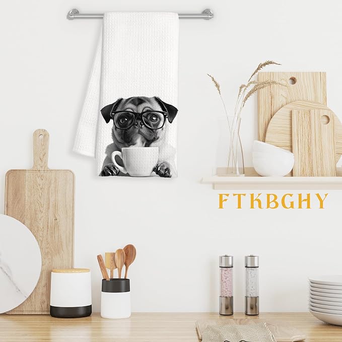 Funny Pug Decor Coffee Kitchen Towels Gift, Pug Dog Gifts, Coffee Gifts - Image 3