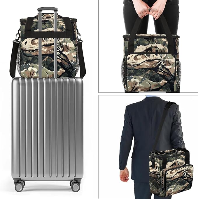 Cool Camo Dinosaur Coffee Maker Carring Bag, Large Insulated Storage Organizer - Image 7