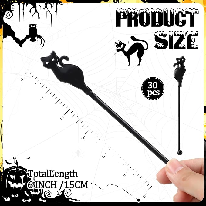 SiliFine 30 Pcs Halloween Swizzle Sticks Plastic Coffee and Cocktail Stirrers - Image 2