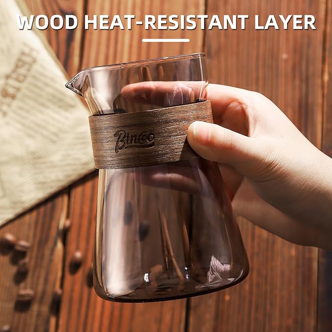 16 oz Glass Coffee Carafe with Wood Heat-Resistant Layer, Pour Over Coffee - Image 3