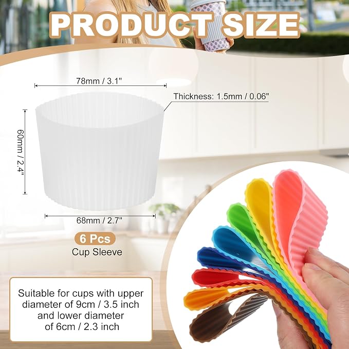 uxcell 6Pack Coffee Cup Sleeves, Reusable Silicone Heat Resistant Cup - Image 2