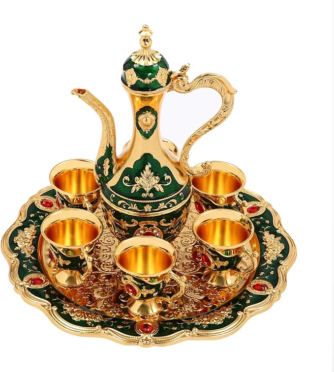 Vintage Turkish Tea Set with Teapot, Tray and 6 Cups, Tea Sets by Headery