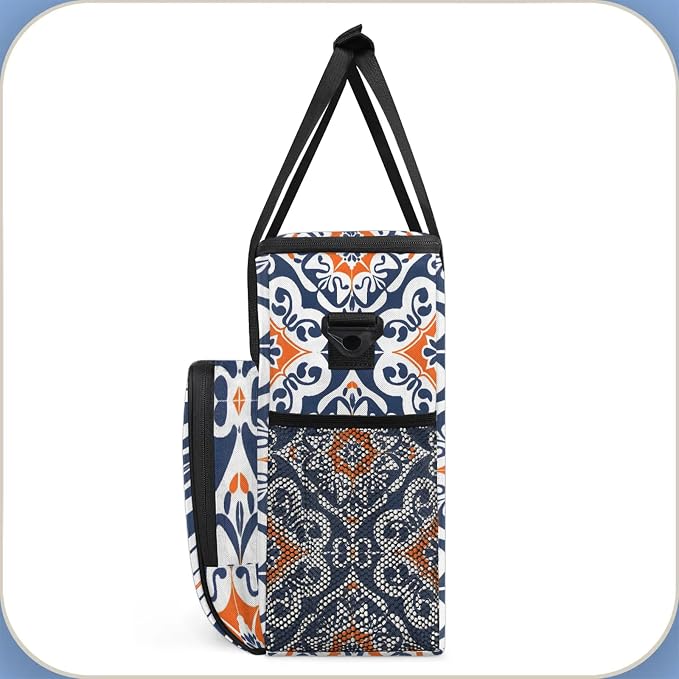 Boho Mexican Tile Coffee Maker Carring Bag, Large Insulated Storage Organizer - Image 4