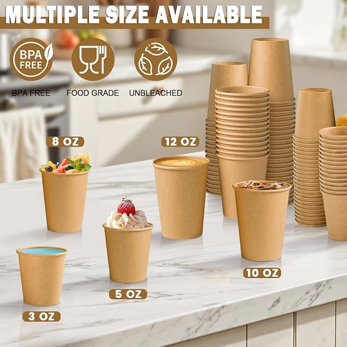 Lamosi 200 Pack 8 oz Kraft Paper Cups, Unbleached Paper Cups - Image 5