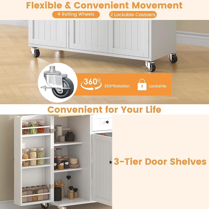 Bigbiglife Kitchen Island with Drop Leaf, Island Table on Wheels with Storage - Image 7