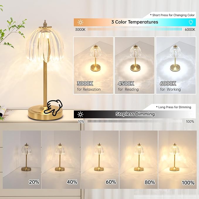 Shenmoyl Tulip Table Lamp with 5000mAh Battery & Touch Control, Cordless Table - Image 3