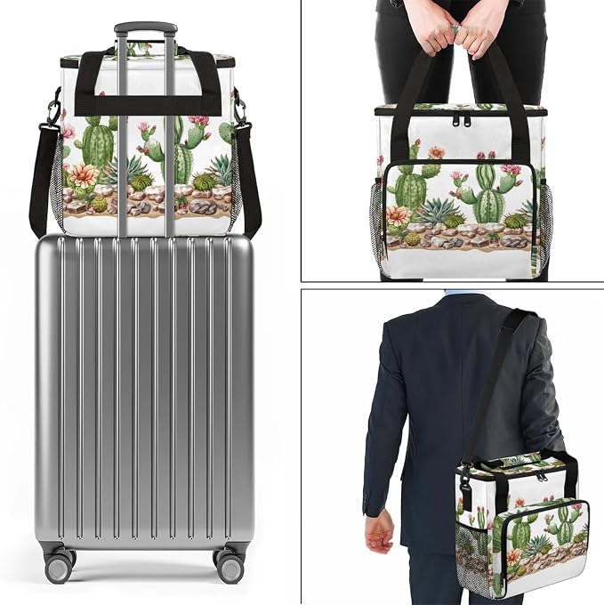 Cacti Succulen Coffee Maker Carring Bag, Large Insulated Storage Organizer Case - Image 7