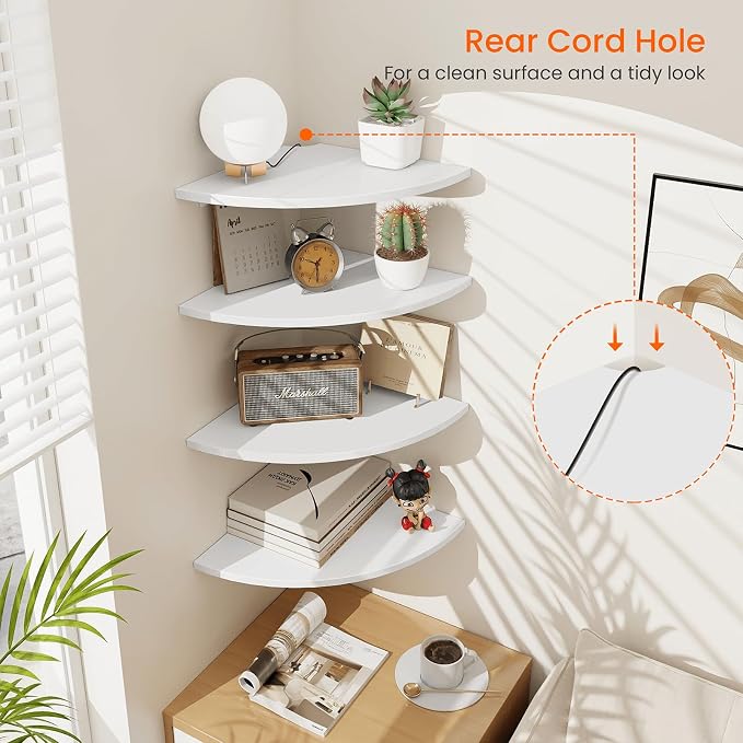 Homode Corner Floating Shelves, 12 Inch Wood Curved Corner Hanging Shelf - Image 4