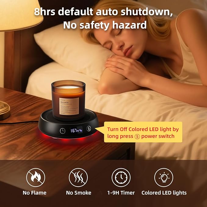 Mug Warmer for Desk, Electric Coffee Cup Warmer Candle Warmer 1-9H Delay Start - Image 3