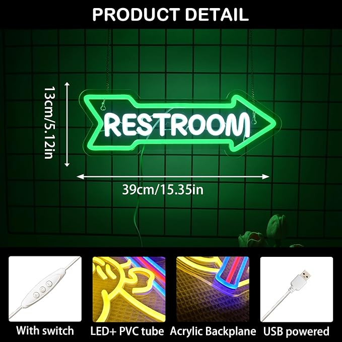 Looklight Restroom Arrow Neon Sign - Image 4