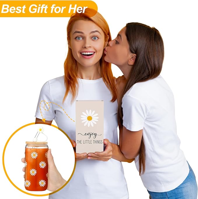Reallnaive Daisy Gifts for Women 16 oz Flower Aesthetic Iced Coffee Cup Glass - Image 6
