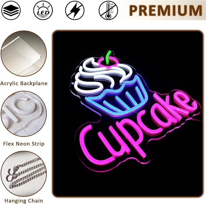 Cupcake Neon Sign for Wall Decor, 14.96''x 12.6'' Led Sign for Business - Image 6