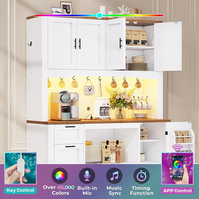 Itaar 71" Pantry Cabinet with Charging Station and LED Light, Kitchen Pantry - Image 8