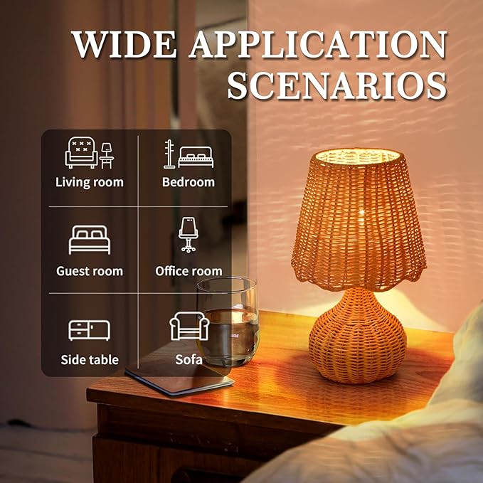 Ziqqeelam Rattan Table Lamp for Bedroom, Boho Small Table Lamps for Bedside - Image 3