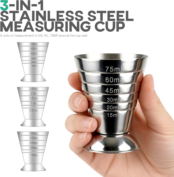 Homestia 3-Pack Multi Unit Measuring Jigger Set, Stainless Steel Bar Jigger - Image 4