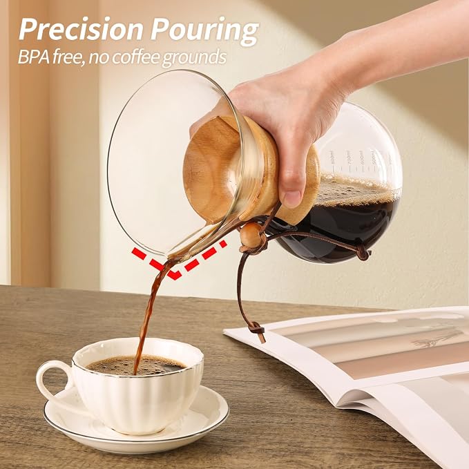 Pour Over Coffee Maker 27 OZ, 8 Cup Borosilicate Glass Drip Coffee Maker - Image 2