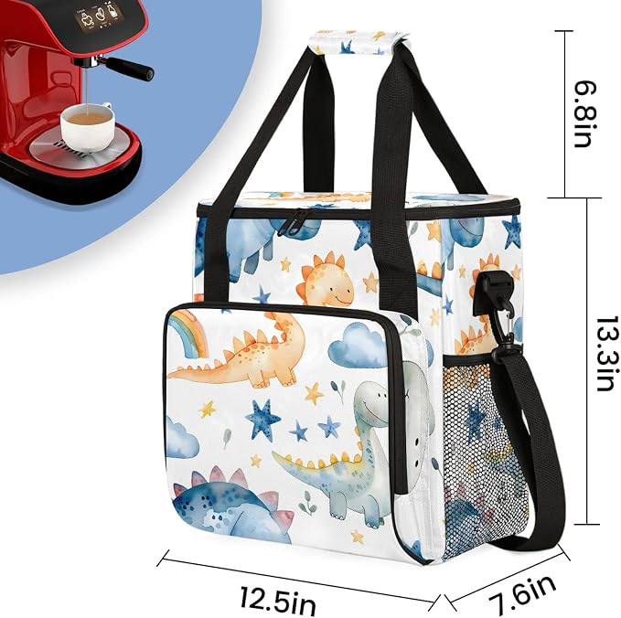Cute Dino Rainbow Coffee Maker Carring Bag, Large Insulated Storage Organizer - Image 2