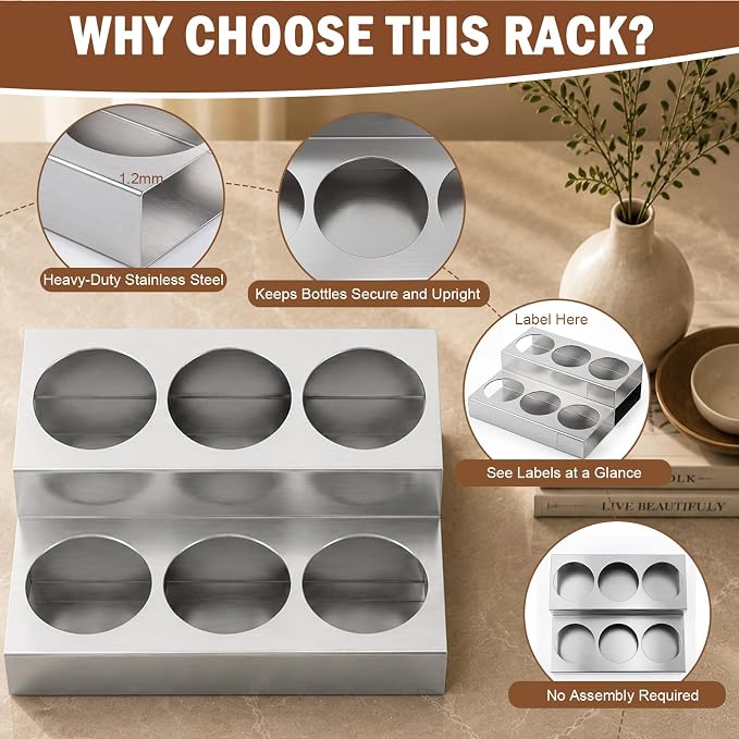 Novabright 2 Tier Coffee Syrup Rack Organizer, Stainless Steel Syrup Bottle - Image 4