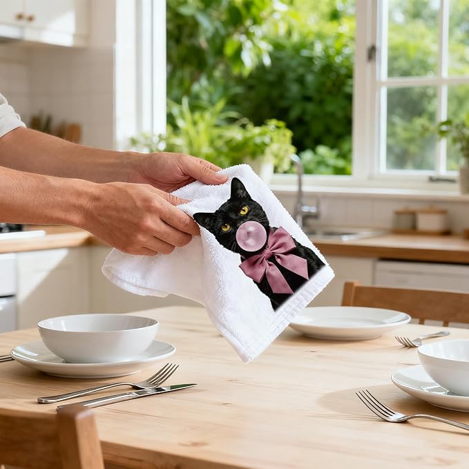 CUTHOLLOW Cute Funny Black Cats Decorative Kitchen Towels Set of 4, - Image 7
