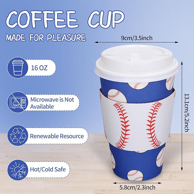 Whaline 50 Set Baseball Disposable Coffee Cups - Image 2