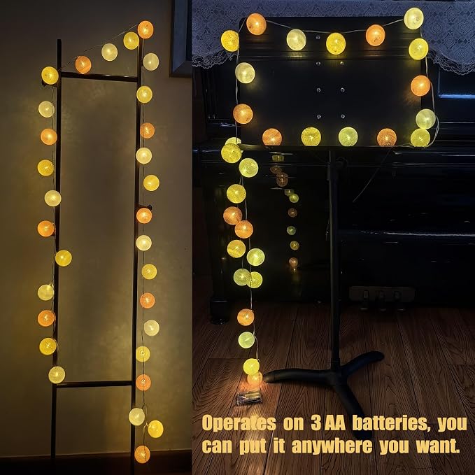 Gardeningwill 3M/10Ft 30 Yellow Orange White Ball LED Battery Operated String - Image 7