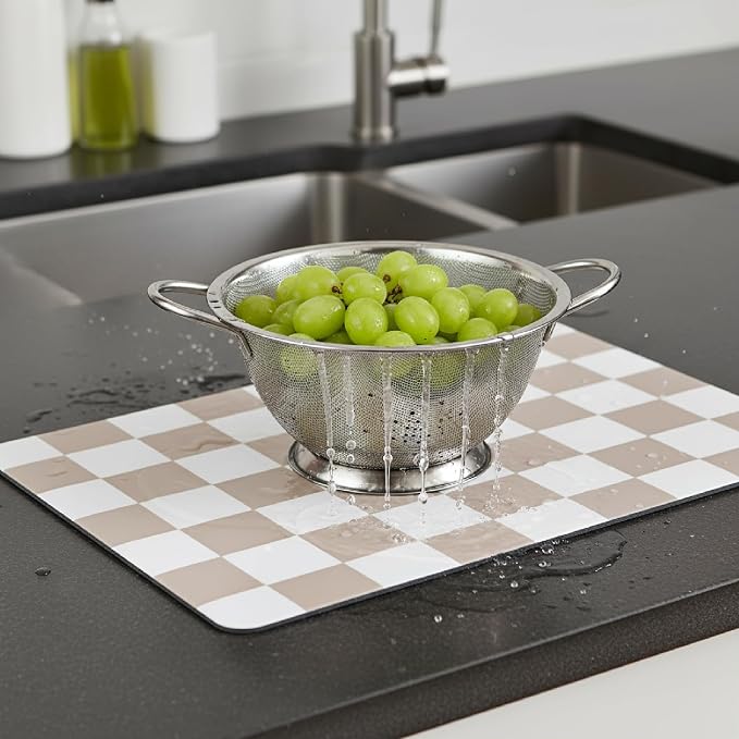1-Piece Checkered Dish Drying Mat, Absorbent ​Kitchen Counter​ Protector - Image 5