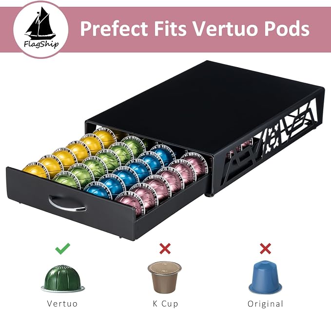 FlagShip Vertuo Pod Holder- Modern Black Metal Coffee Capsule Organizer & - Image 5